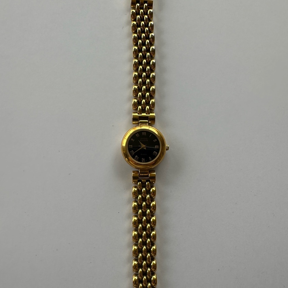 Anne Klein Gold Tone Bracelet Watch with Black Dial